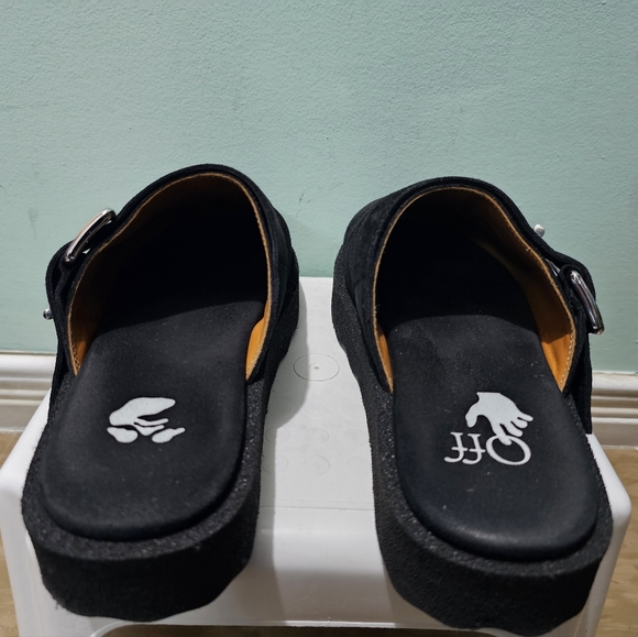 OFF-WHITE Black Leather Suede Sponge Sole Unisex Clogs Mules Slides sz 40 - Picture 6 of 11